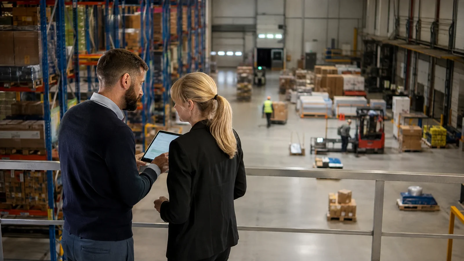 Illustrative warehouse racks and pallets